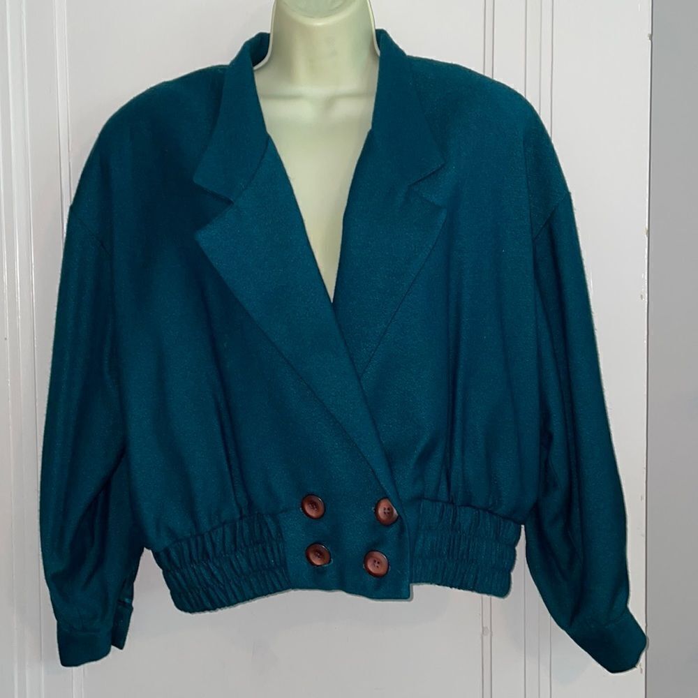 Vintage 80s Significance dark forest/teal green rayon/wool short winter jacket